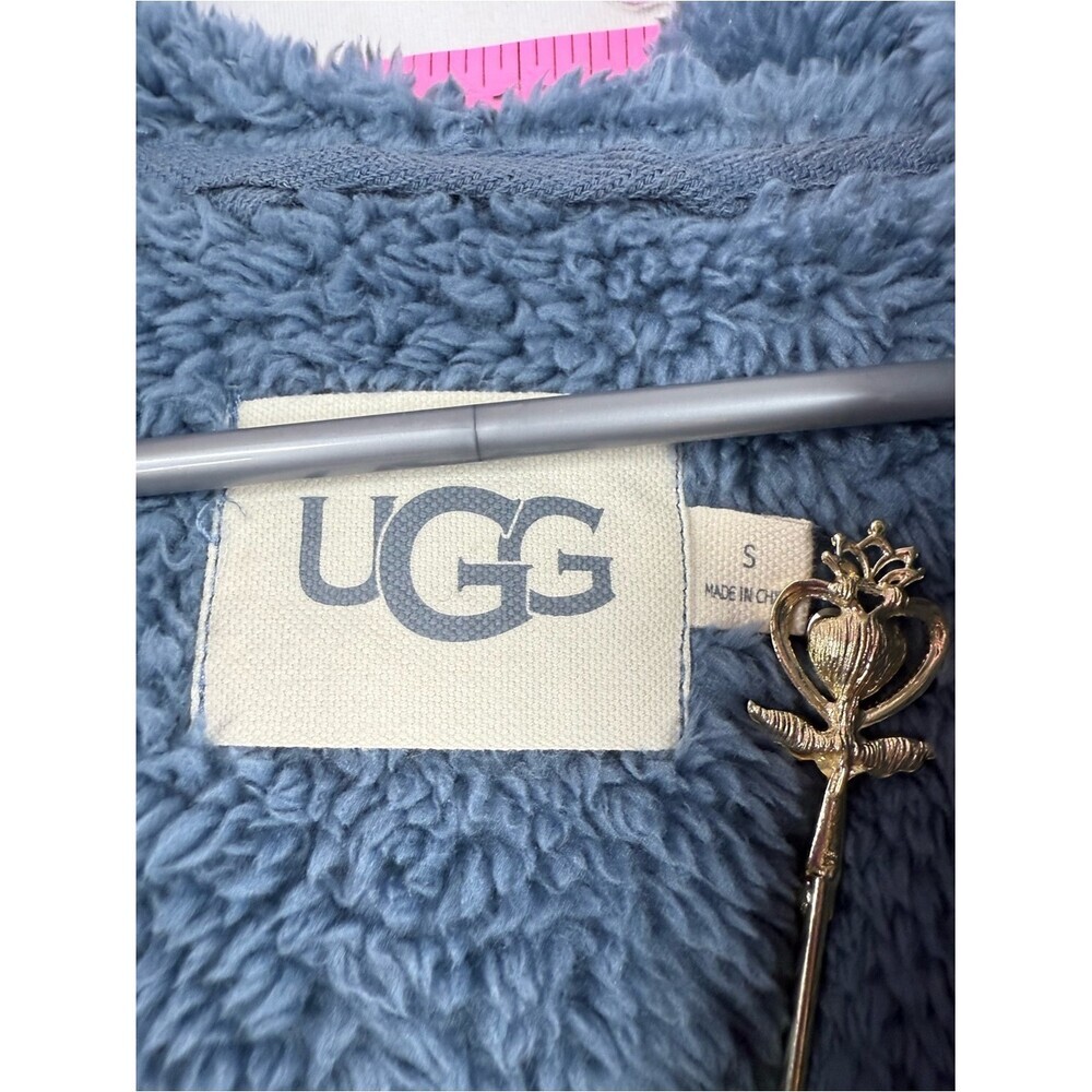 UGG robe blue soft fleece thick pockets Hooded Plush Robe in Slate Blue - Picture 10 of 11